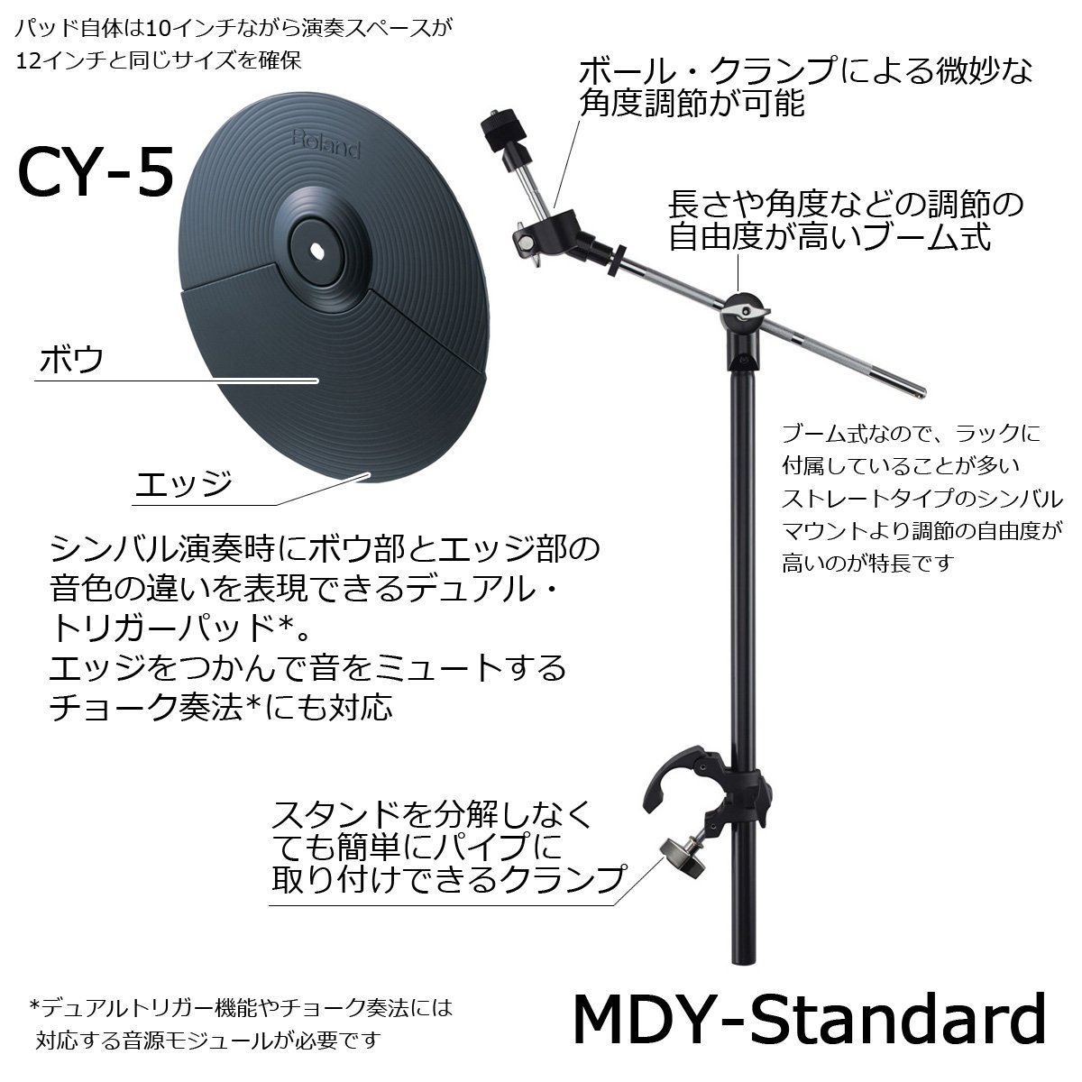 Roland / CY-5 Vドラム用シンバルパッドと純正シンバルマウントMDY