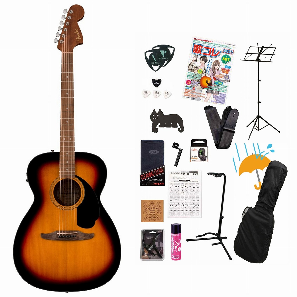 Fender / California Standard Monterey E Spruce Top Black Pickguard 3-Color Sunburst フェンダーアコギ弾き語りてんこ盛り17点初心者セットR