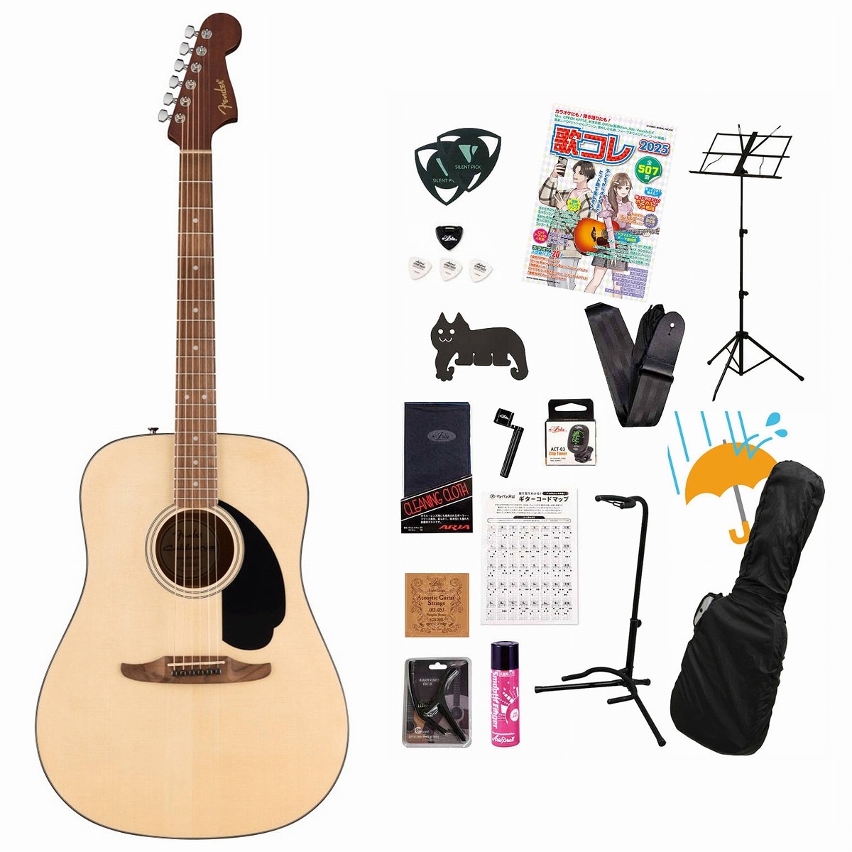 Fender / California Standard Redondo Spruce Top Black Pickguard Natural フェンダーアコギ弾き語りてんこ盛り17点初心者セットR