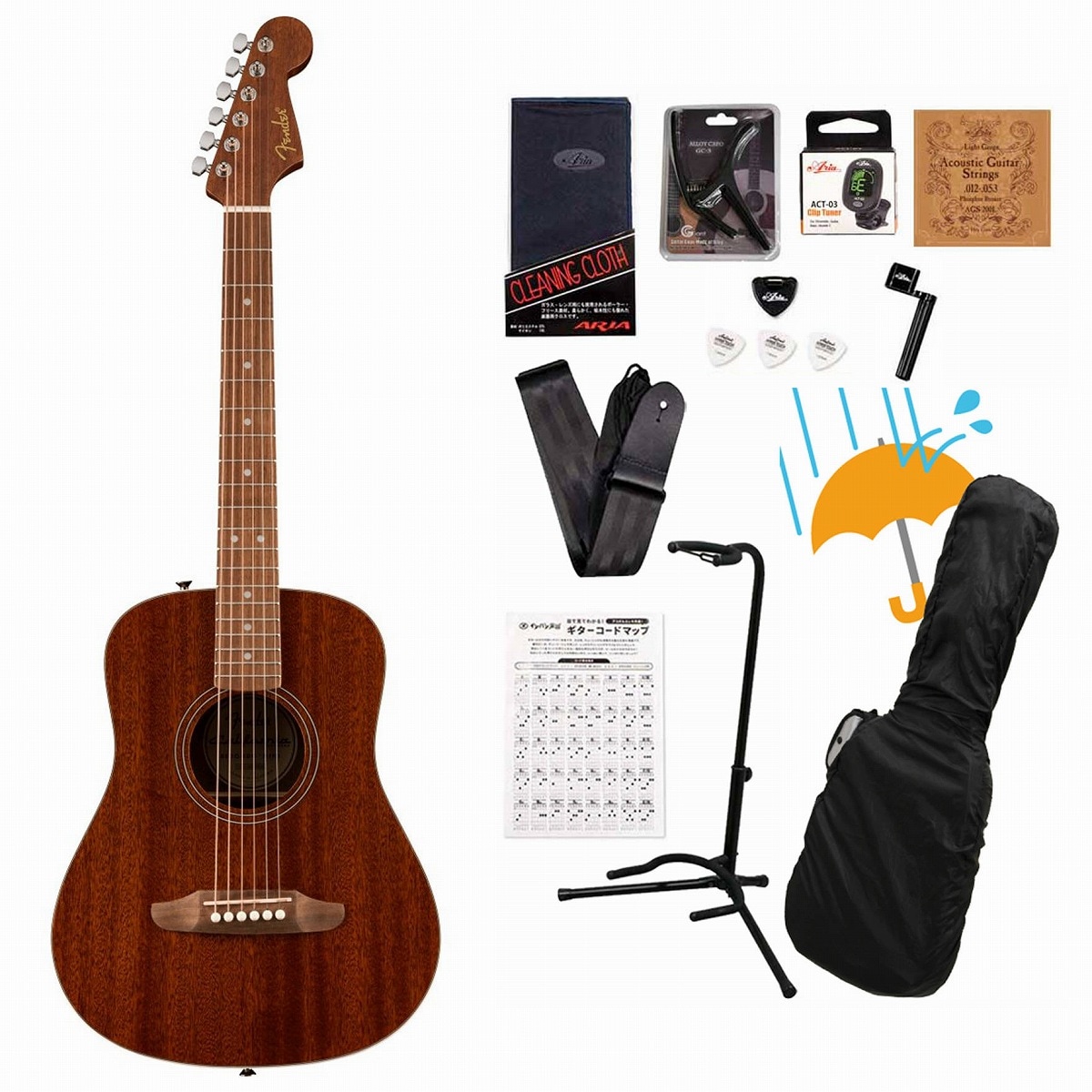 Fender / California Standard Redondo Mini with Bag Sapele Top Natural Sapele フェンダーアコギ入門豪華12点初心者セットR
