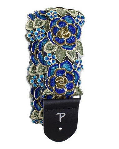 （スペシャルプライス）Perri's / FLGS-7680 BLUE AND GOLD LACE RIBBON 3D STYLE FLORAL GUITAR STRAP ペリーズ【池袋店】