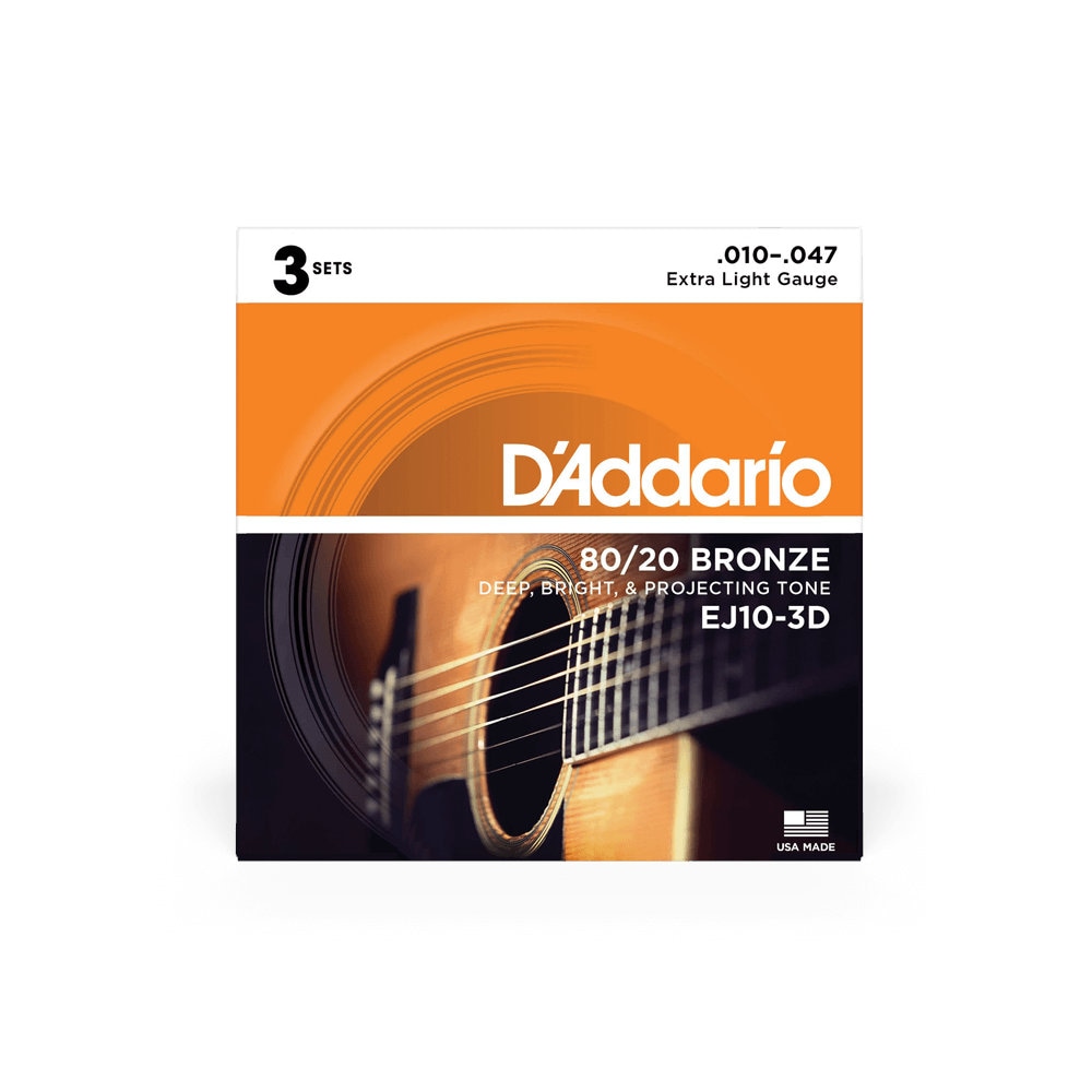 D'Addario / 80/20 Bronze EJ10-3D Extra Light 10-47 (3set pack) アコースティックギター弦【池袋店】