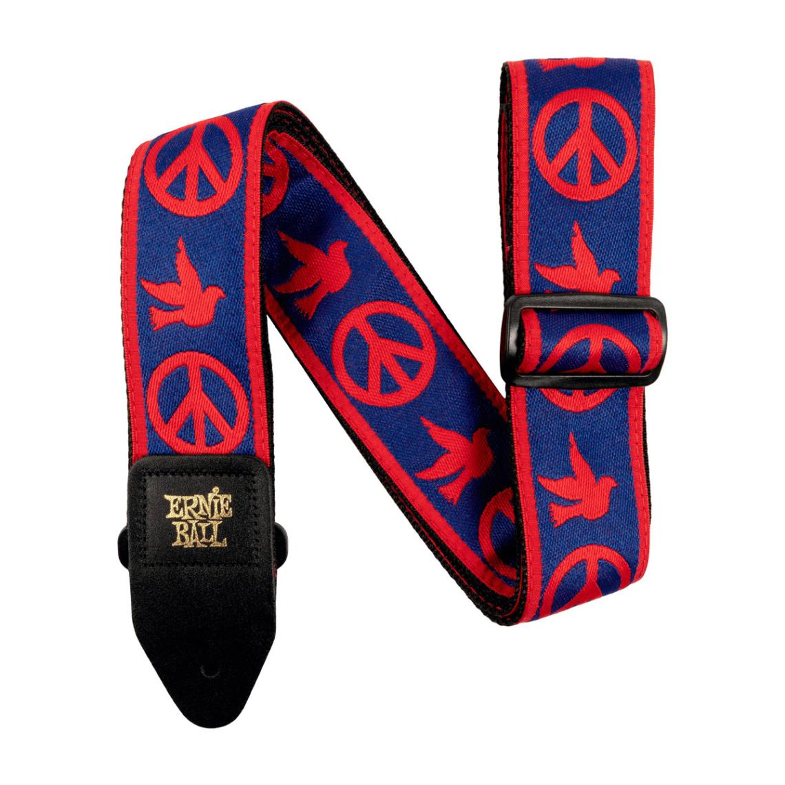 ERNiE BALL / #4698 Classic Jacquard Guitar Strap/Bass Strap - Red & Blue Peace Love Dove