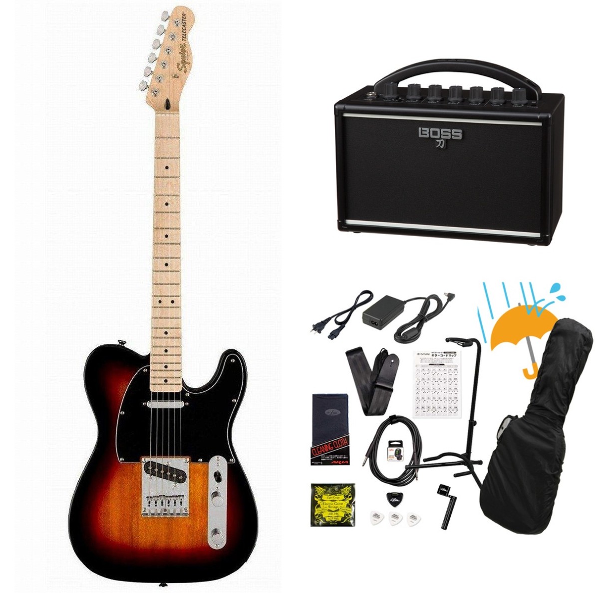 Squier by Fender / Affinity Series Telecaster Maple FB BK PG 3-Color Sunburst   BOSS KATANA MINI アンプ付き13点セット！