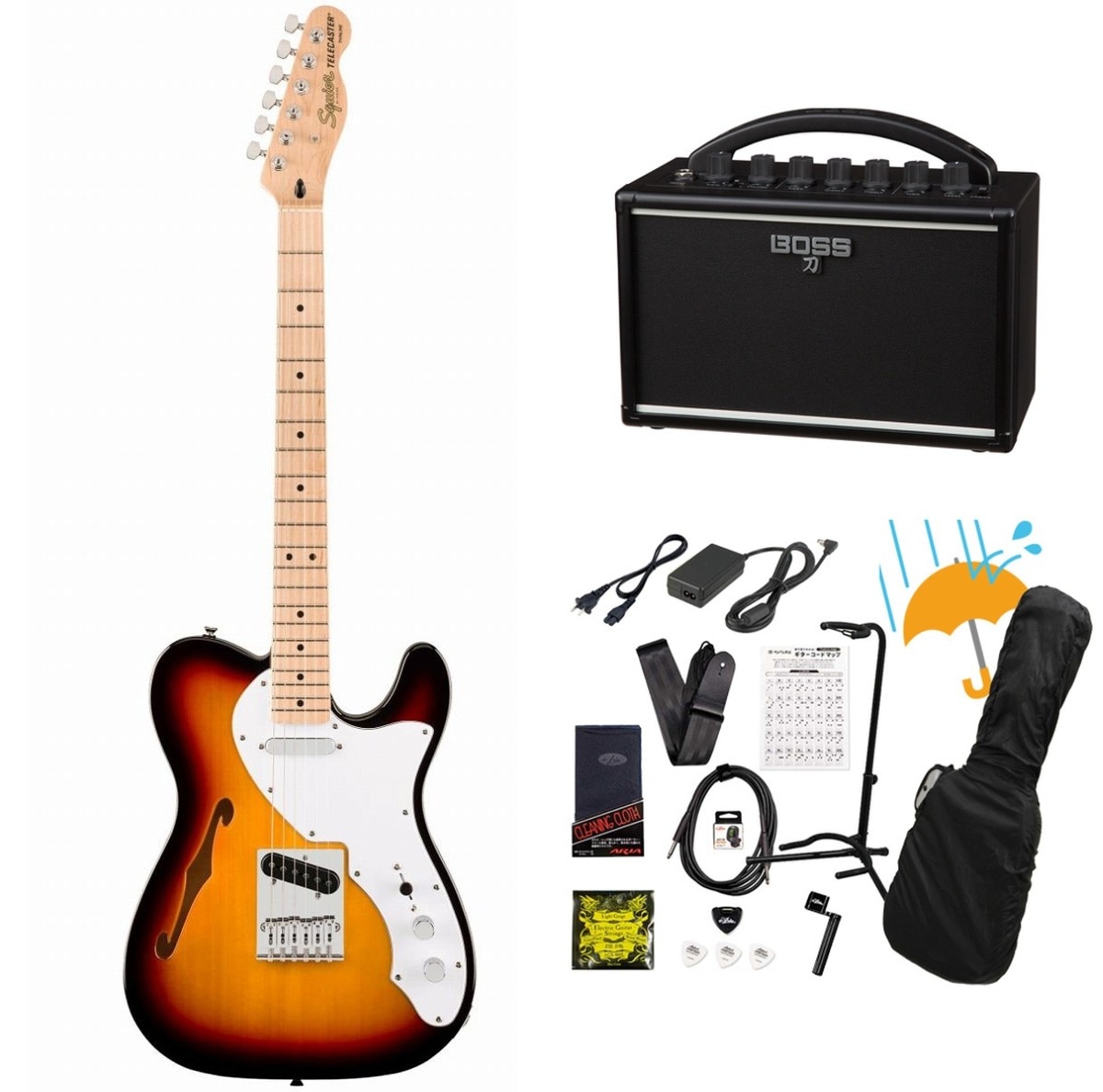 Squier by Fender / Affinity Series Telecaster Thinline Maple Fingerboard White PG 3-Color Sunburst   BOSS KATANA MINI アンプ付き13点セット！
