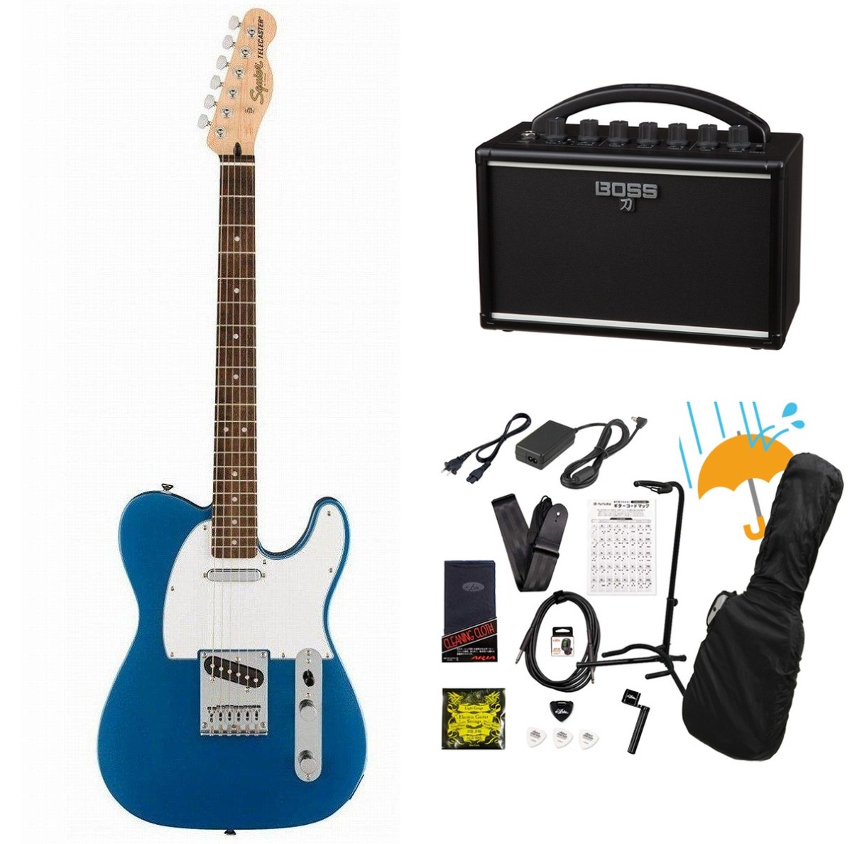 Squier by Fender / Affinity Series Telecaster Laurel FB WH PG Lake Placid Blue   BOSS KATANA MINI アンプ付き13点セット！