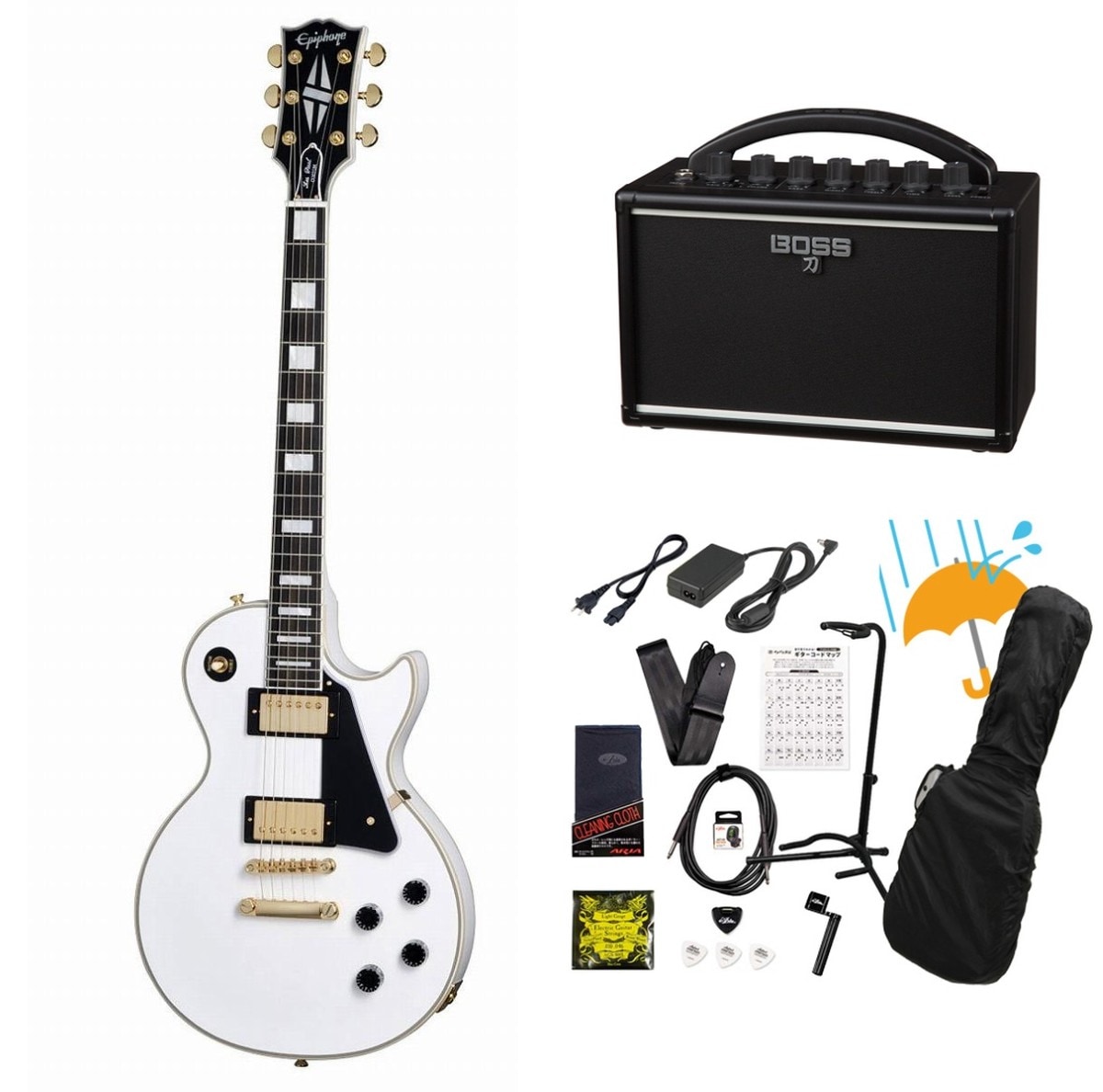 Epiphone / Inspired by Gibson Custom Les Paul Custom Alpine White  BOSS KATANA MINI アンプ付き13点セット！