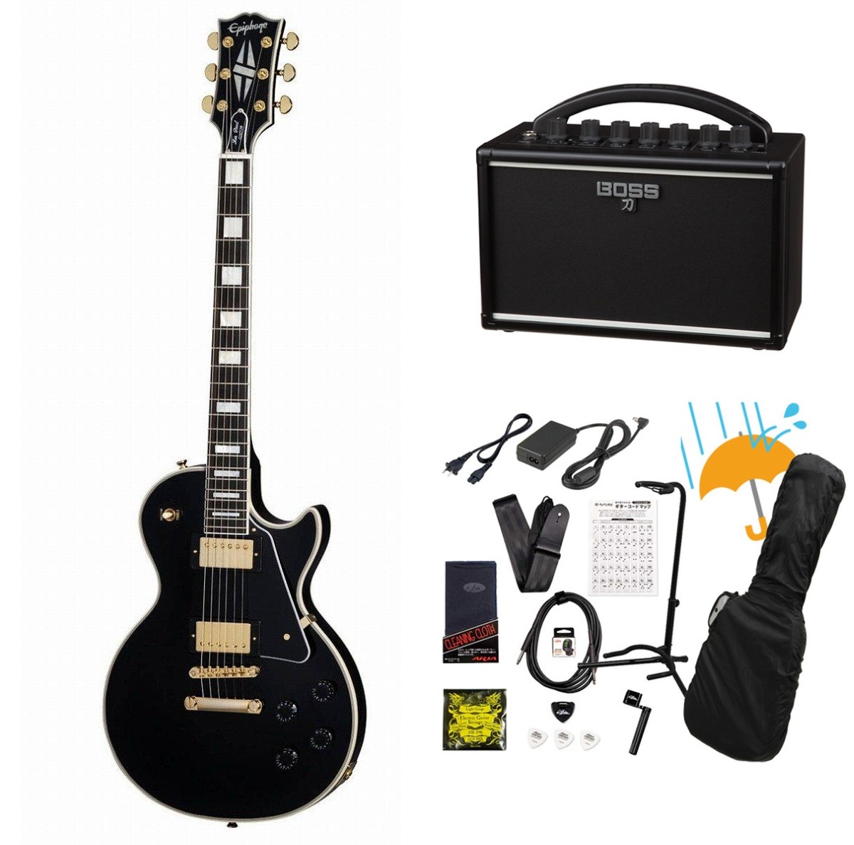 Epiphone / Inspired by Gibson Custom Les Paul Custom Ebony  BOSS KATANA MINI アンプ付き13点セット！