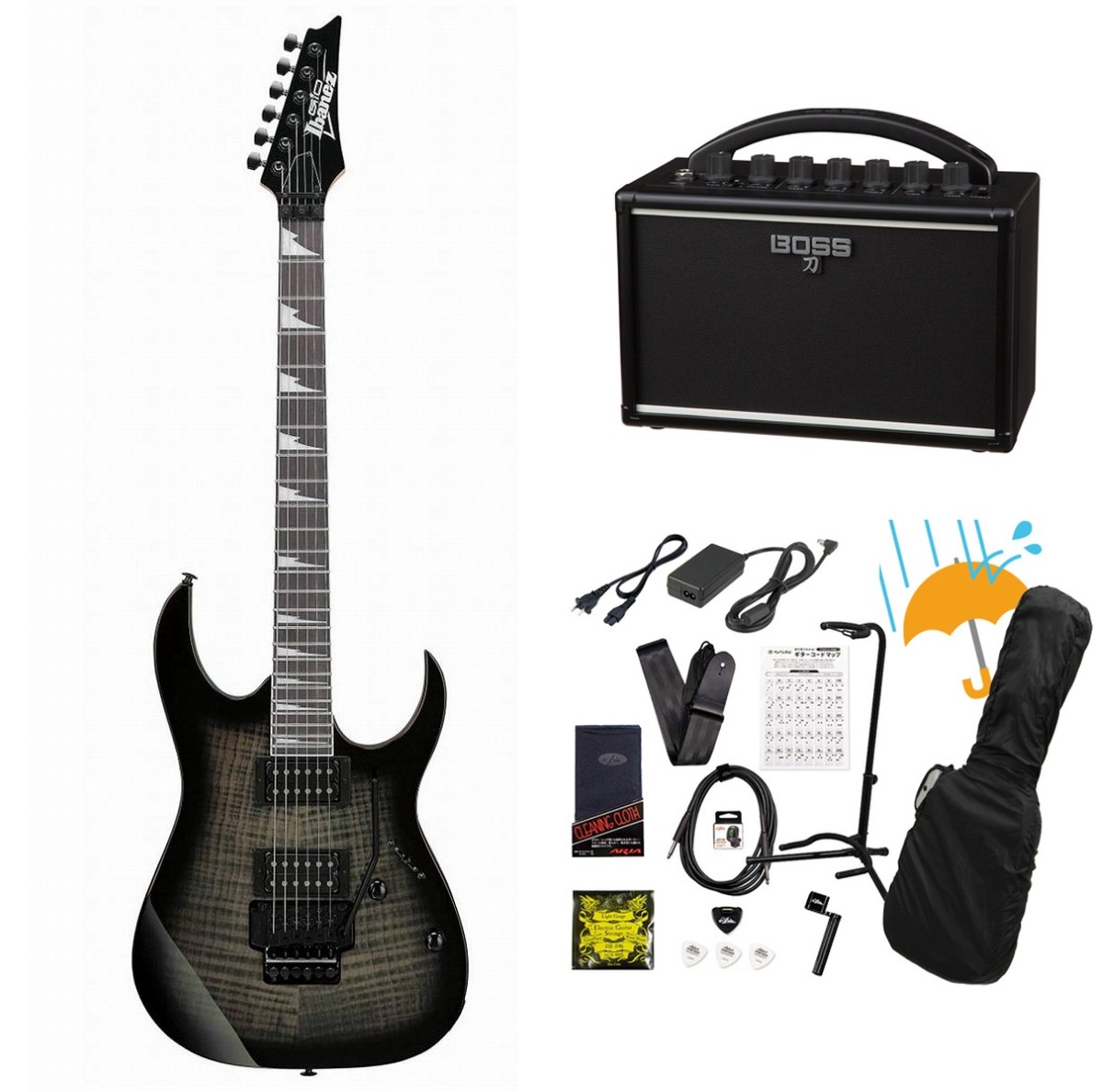 Ibanez / Gio GRG320FA-TKS (Transparent Black Sunburst)  BOSS KATANA MINI アンプ付き13点セット！