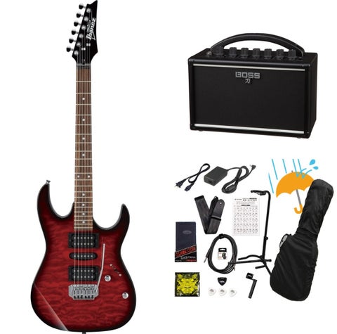 Ibanez / GRX70QA-TRB Transparent Red Burst GIO Series 入門用 豪華なキルトトップ   BOSS KATANA MINI アンプ付き13点セット！