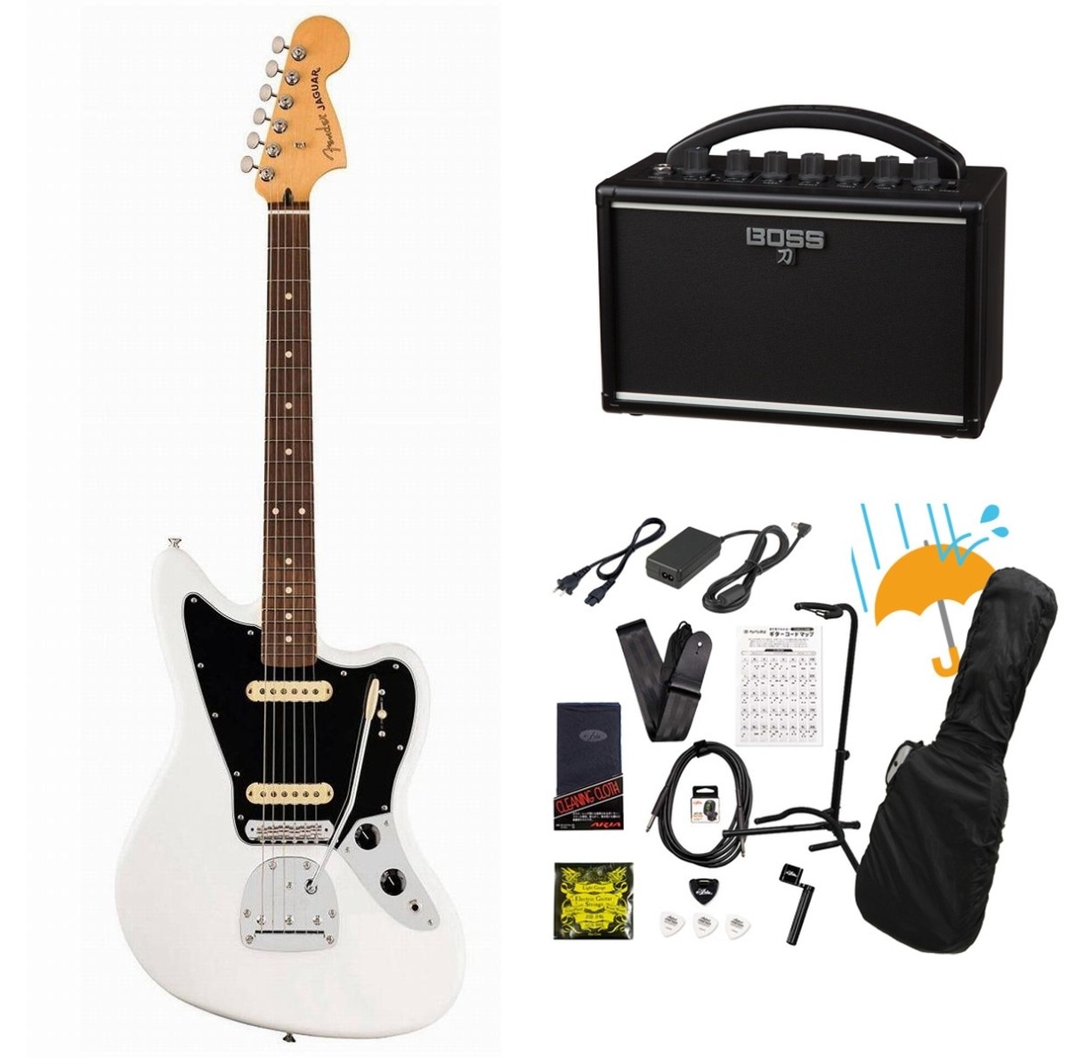 Fender / Player II Jaguar Rosewood FB Polar White   BOSS KATANA MINI アンプ付き13点セット！