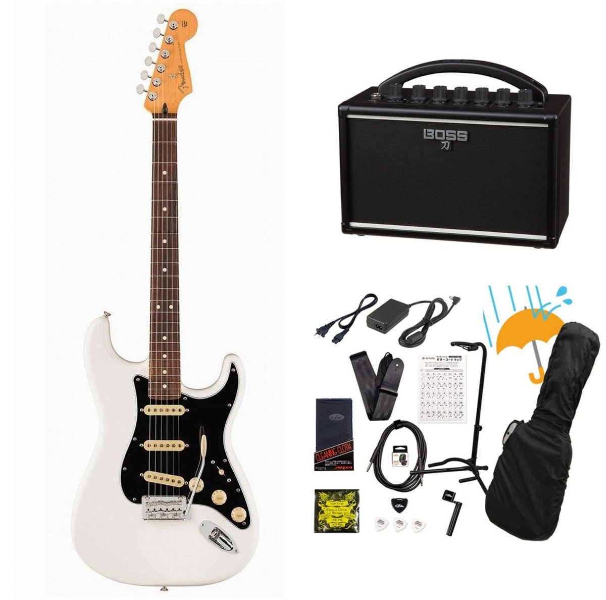Fender / Player II Stratocaster Rosewood FB Polar White   BOSS KATANA MINI アンプ付き13点セット！
