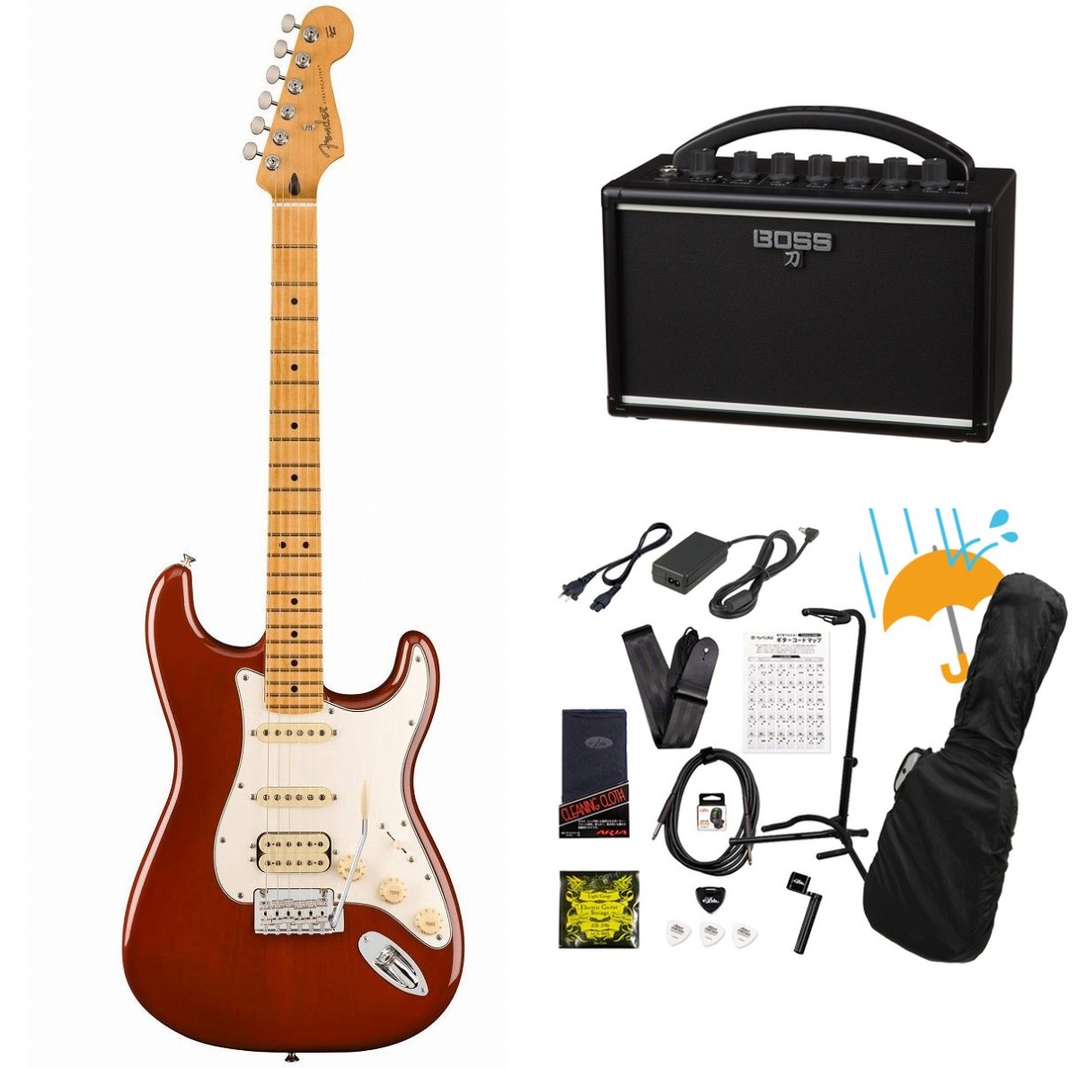 Fender / Player II Stratocaster HSS Maple FB Transparent Mocha Burst Chambered Mahogany  BOSS KATANA MINI アンプ付き13点セット！