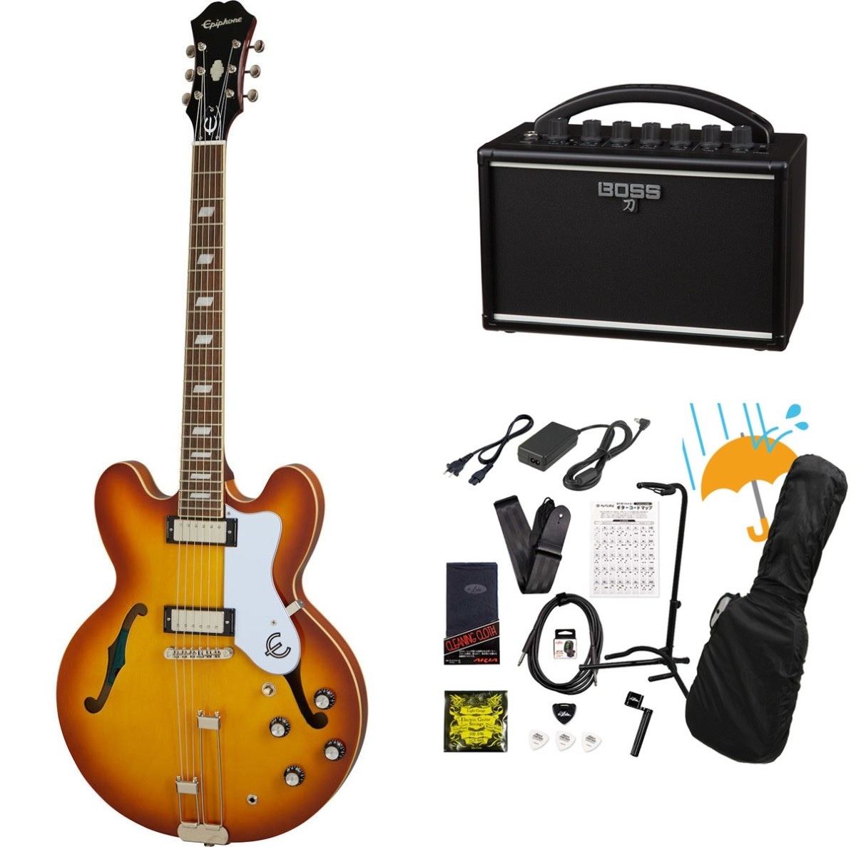 Epiphone / Riviera Royal Tan (RT) セミアコ BOSS KATANA MINI アンプ