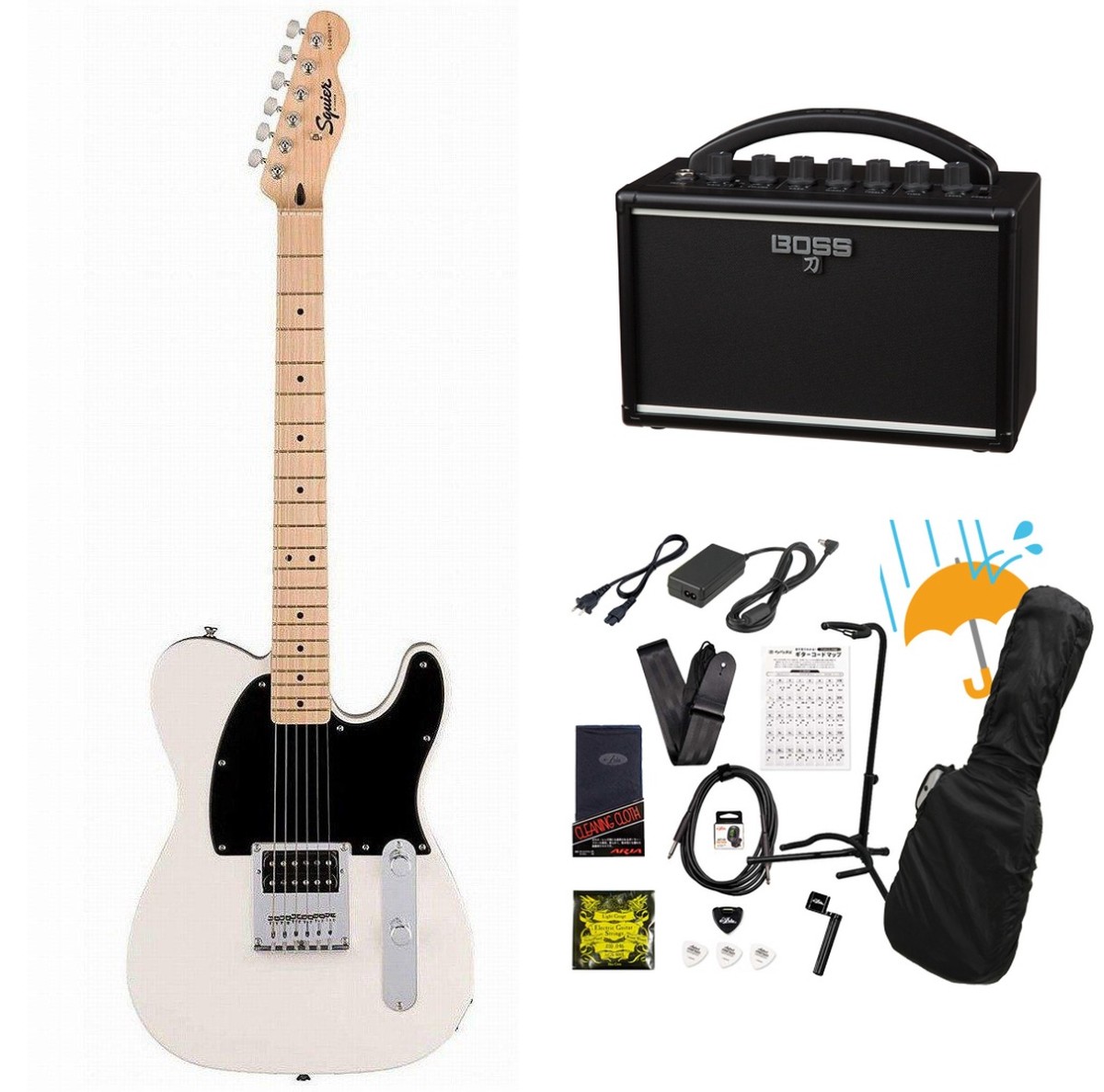Squier by Fender / Sonic Esquire H Maple FB BK PG Arctic White