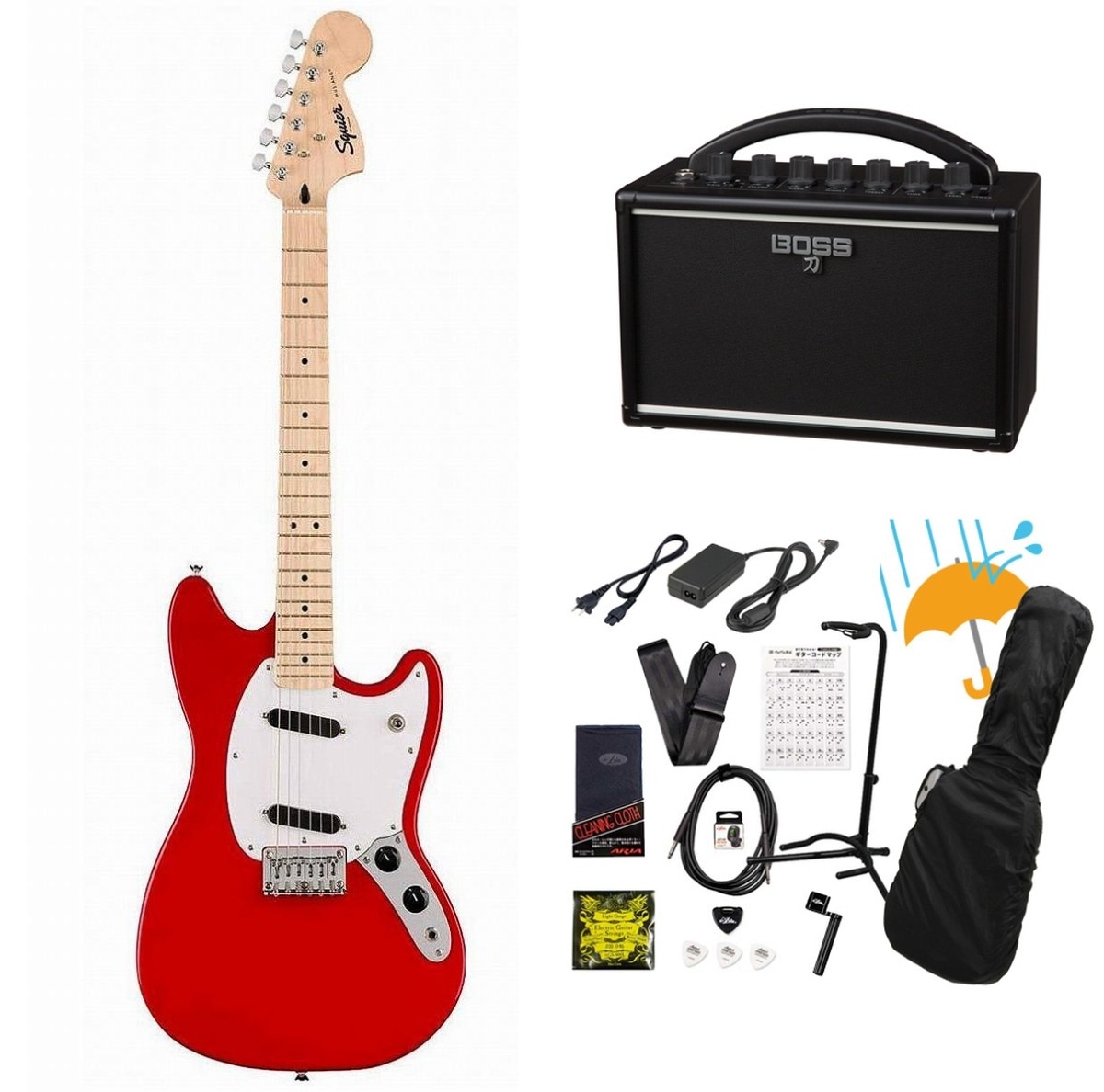 Squier by Fender / Sonic Mustang Maple FB WH PG Torino Red BOSS