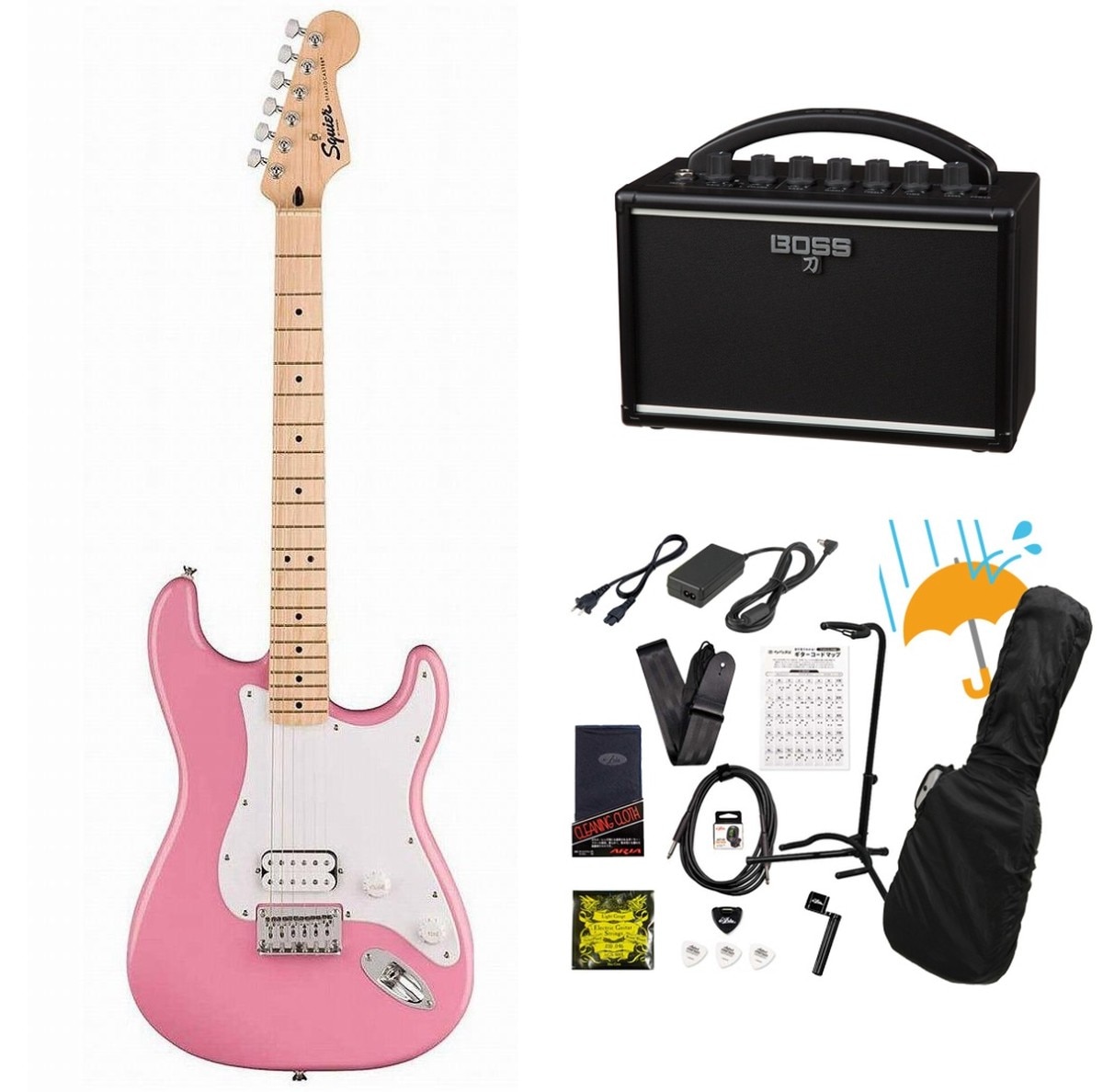 全巻セット Squier + boss Squier by Fender / Sonic Stratocaster HT H Maple FB WH PG Flash