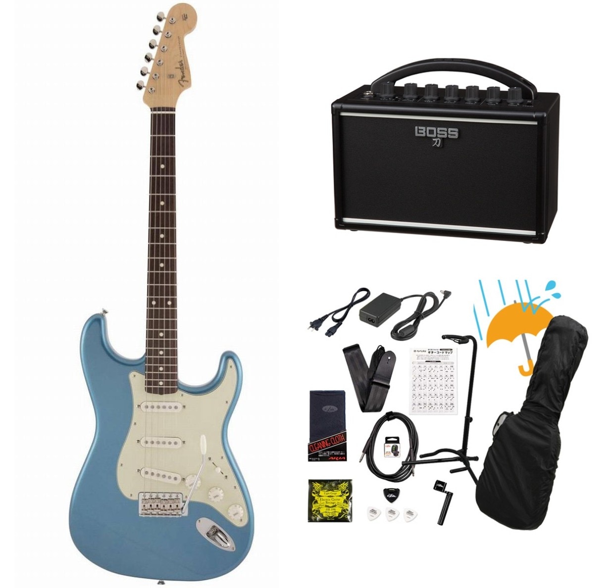 Fender / Made in Japan Traditional 60s Stratocaster Rosewood Fingerboard Lake Placid Blue  BOSS KATANA MINI アンプ付き13点セット！