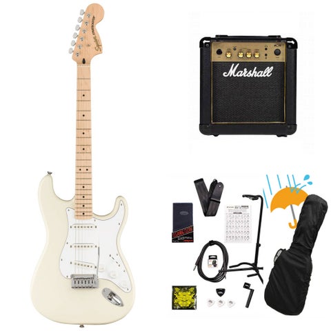 Squier by Fender / Affinity Series Stratocaster Maple Fingerboard White Pickguard Olympic White Marshall MG10アンプ付属エレキギター初心者セットR
