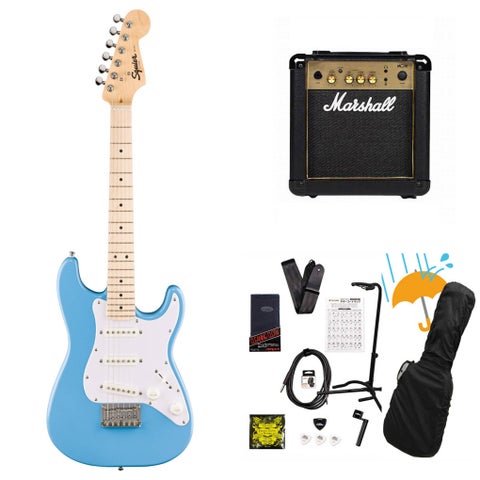 Squier by Fender / Mini Stratocaster Maple FB White Pickguard California Blue[コンパクトエレキギター] Marshall MG10アンプ付属エレキギター初心者セットR