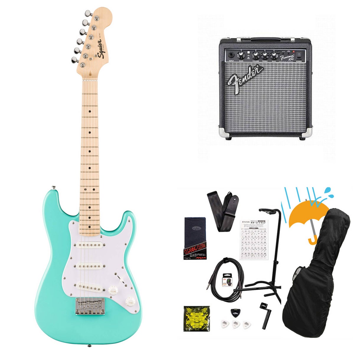 Squier by Fender / Mini Stratocaster Maple FB White Pickguard Sea