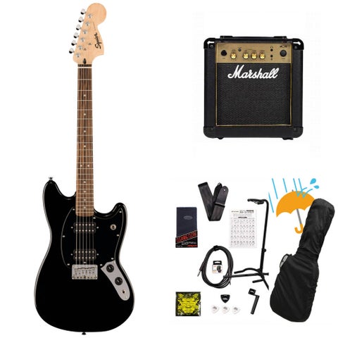 Squier by Fender / Squier Sonic Mustang HH Laurel Fingerboard Black Pickguard Black Marshall MG10アンプ付属エレキギター初心者セットR