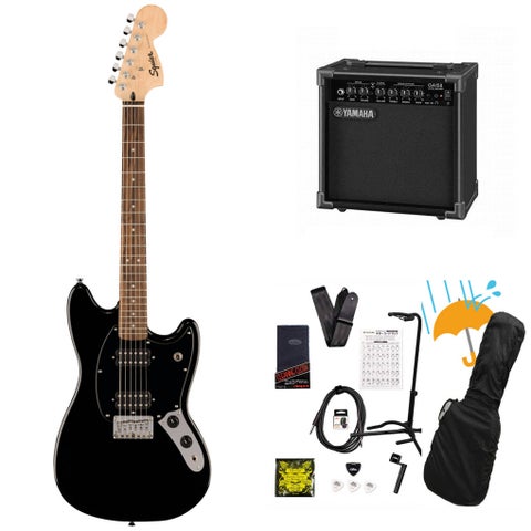 Squier by Fender / Squier Sonic Mustang HH Laurel Fingerboard Black Pickguard Black YAMAHA GA15IIアンプ付属初心者セットR