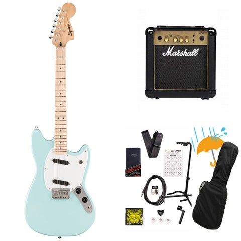 Squier by Fender / Squier Sonic Mustang Maple Fingerboard White Pickguard Daphne Blue Marshall MG10アンプ付属エレキギター初心者セットR