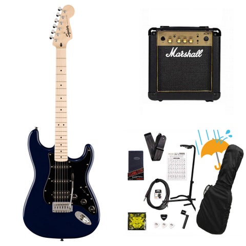 Squier by Fender / Squier Sonic Stratocaster HSS Maple Fingerboard Black Pickguard Midnight Blue Marshall MG10アンプ付属エレキギター初心者セットR