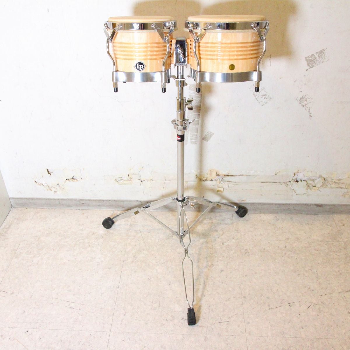 【中古】LPボンゴ LPM2049-AW　保存袋付き 中古】LP / M201-AWC Matador Wood Bongo Natural Chrome スタンド
