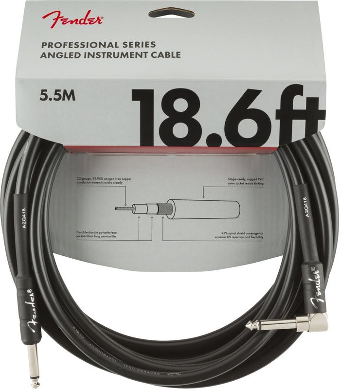 Fender / Professional Series Instrument Cable, Straight/Angle, 18.6'（約5.6m） Black ギターケーブル 【福岡店】