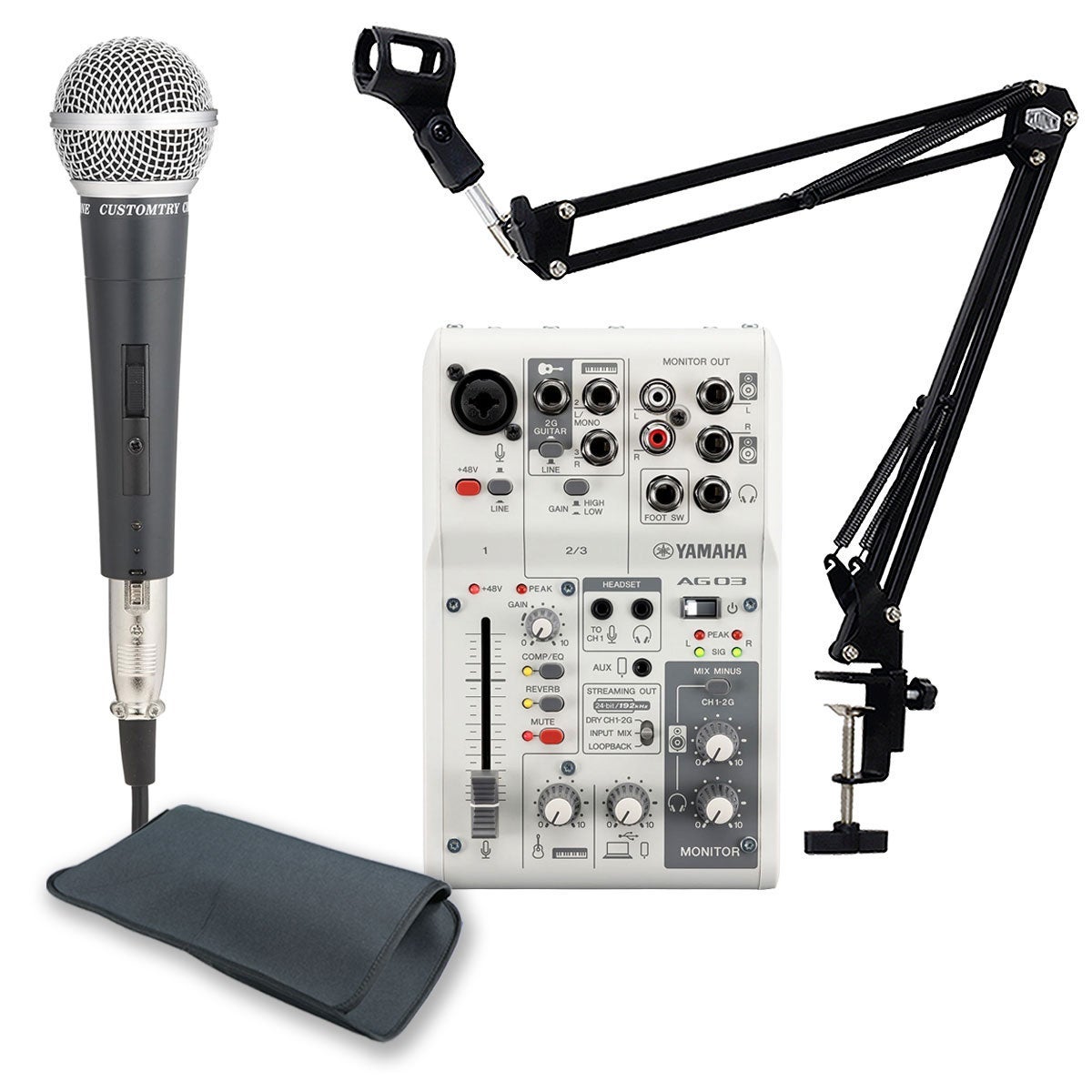 AT2040 ダイナミックマイク YAMAHA AG03mk2 ホワイトのセット YAMAHA ヤマハ / AG03MK2 WHITE 配信スターターセット アームスタンド