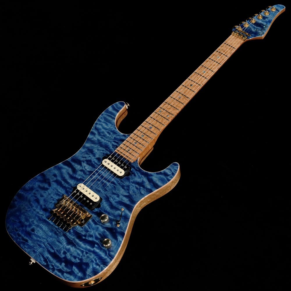 Suhr Custom / Standard Quilted Maple Top Black LimbaBack Rosted Birds Eye Neck Trans Blue 사진 4