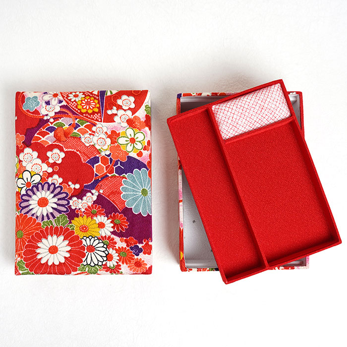 アウトレット 掛子付きお裁縫箱(着物柄) 赤[へ] 返品交換不可