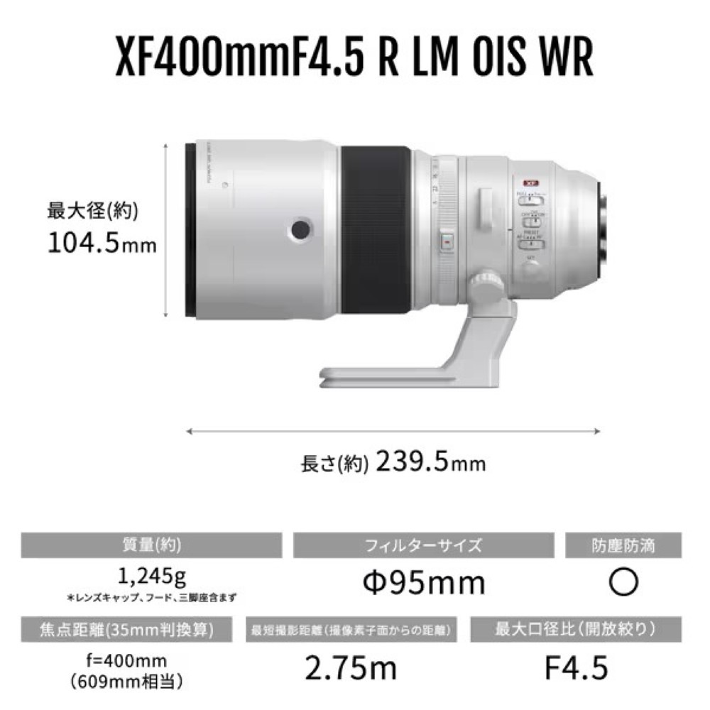 予約商品】FUJIFILM XF400mmF4.5 R LM OIS WR【2026年9月18日発売予定