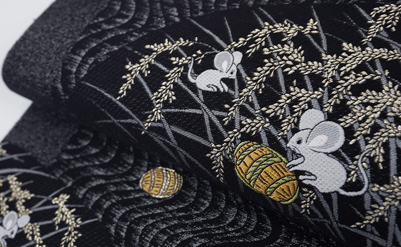 九寸なごや帯 佐々木染織（株） 西陣織 九寸なごや帯 ねずみ米俵 