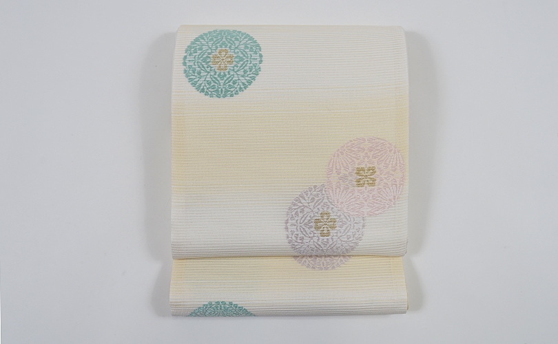 夏袋帯 佐々木染織株式会社 レモンイエロー横段花丸紋 | 夏帯(袋帯、夏 ...