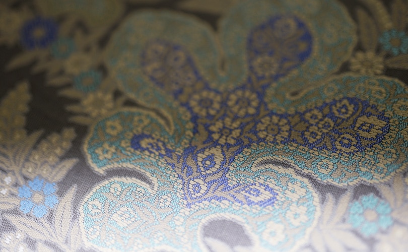 正絹袋帯 （株）橋本テル織物 西陣織 正絹袋帯 紹巴織 濃いグレー