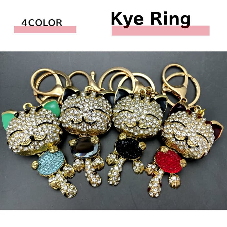 送料込み キラキラ キーホルダー キーリング付 ネコ 猫 キャット チャーム バックチャーム レディース 猫好き おしゃれ アニマル ストーン ラインストーン デコ かわいい CAT 19juuku