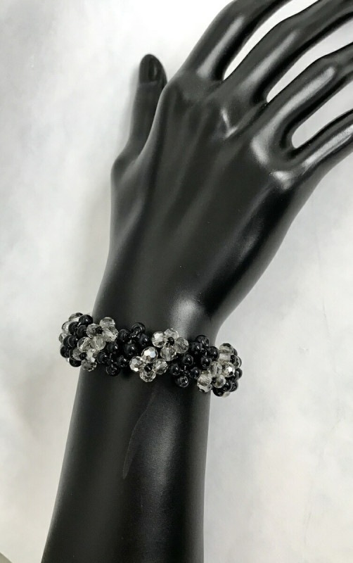 送料込み おしゃれブレスレット かわいい モノトーン おしゃれ シンプル ハンドメイド ビーズブレス ブレスレット ブレス 黒 ブラック ビーズアクセサリー ビーズ パール 手作り 19juuku