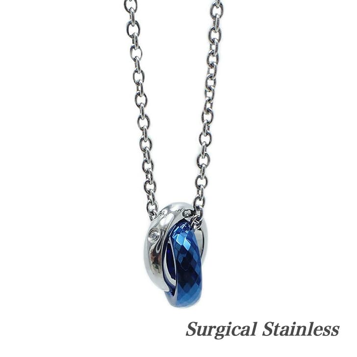 送料込み 選べるカラー リングが繋がった定番ネックレス ステンレスネックレス ペアネックレス ネックレス 金属アレルギー対応 アレルギーフリー おすすめ 人気 サムシングブルー 316L メンズ レディース ジルコニア 青 ブルー サージカルステンレス 19juuku