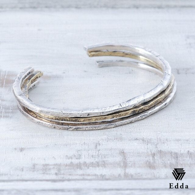 送料込み おしゃれなハングル かわいい おしゃれ バングル シルバーバングル シルバーブレス ブレス 重ねずけ 三連 シンプル いぶし 燻し メンズ レディース 19juuku Edda エッダ