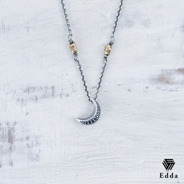 送料込み おしゃれなネックレス プレゼントにもおすすめ ペンダント シルバーネックレス ネックレス シルバーチェーン 三日月 月 隕石 星流 ネックレス シルバー925 燻し加工 ロングチェーン アンティーク メンズ レディース シルバー ブラック 19juuku Edda エッダ