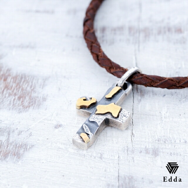 送料込み シルバーネックレス ペアネックレス ネックレス おしゃれ かっこいい 十字架 クロス レザーネックレス カモフラ カモフラージュ レザー チェーンネックレス メンズ レディース バレンタイン ホワイトデー 金 ゴールド 19juuku Edda エッダ