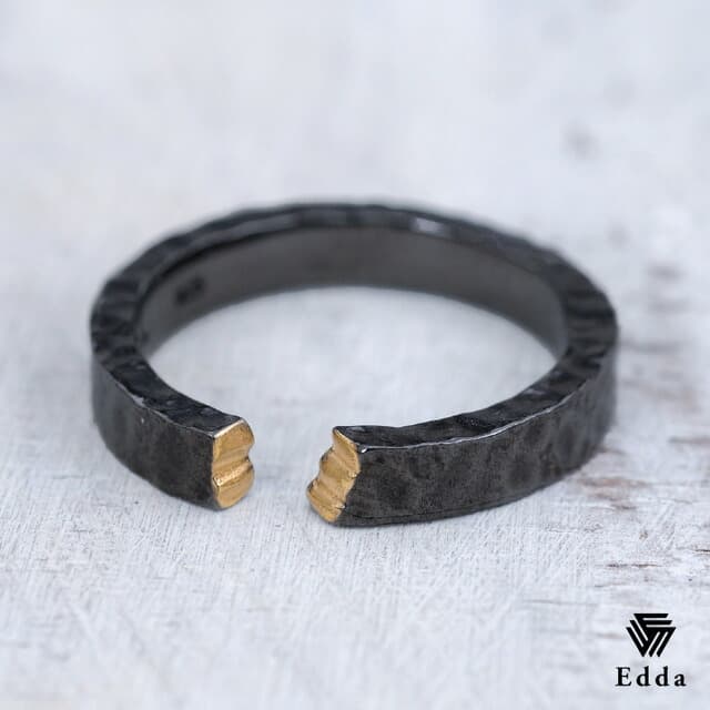 送料込み 選べるサイズ ブラックのかっこいいリング おしゃれな指輪 大きいサイズ 個性的 おしゃれ シンプル 指輪 リング リングBOX シルバー925 普段使い 人気 かっこいい ブラック ゴールド アンティーク加工 黒 メンズ レディース 19juuku Edda エッダ