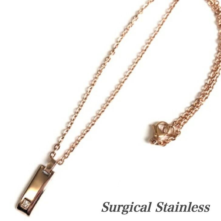 送料込み シンプルなステンレスネックレス プレゼントにもおすすめ かわいい サージカルステンレス アレルギーフリー 金属アレルギーの方にもおすすめ 316L ピンク ネックレス ペンダント 華奢 チェーン キュービックジルコニア 19juuku