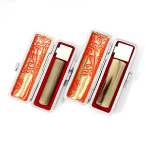 実印・銀行印セット/牛角(色入)/18・13.5/(各黒モミ皮ケース付)|牛角(色入)|個人用-実印・銀行印セット