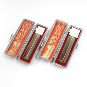 実印・銀行印セット/牛角(色入)/16.5・15/(各黒モミ皮ケース付)|牛角(色入)|個人用-実印・銀行印セット