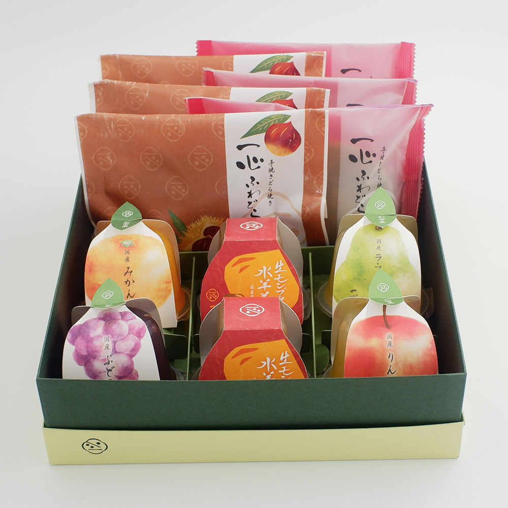 【今季販売終了】和雫果(国産ゼリー)＆生モンブラン水羊羹(水ようかん)＆ふわどら 12個入詰合せ