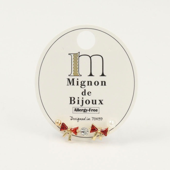 【れお】リボンボンネ、ピアスセット 即納】 [SET]デイリーリボン ピアス セット (2Color) 韓国アクセサリー